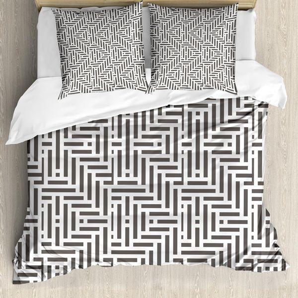 Abakuhaus Copripiumino Geometrico, Linee Corte, Antiacaro, Adatto A Chi Soffre Di Allergie, Con Federe, 155 Cm X 220 Cm - 80 X 80 Cm, Grigio Antracite Bianco-image