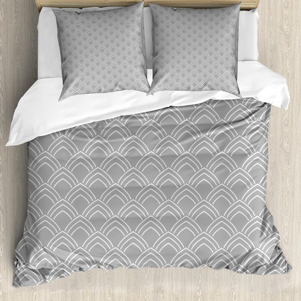 Abakuhaus Copripiumino Geometrico, Oriental Petals, Antiacaro, Adatto A Chi Soffre Di Allergie, Con Federe, 200 Cm X 200 Cm - 80 X 80 Cm, Grigio Beige-image