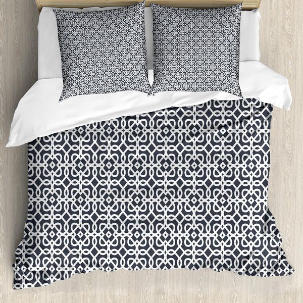 Abakuhaus Copripiumino Geometrico, Quadrati Scuri A Vortice, Antiacaro, Adatto A Chi Soffre Di Allergie, Con Federe, 155 Cm X 220 Cm - 80 X 80 Cm, Grigio Antracite Bianco-image