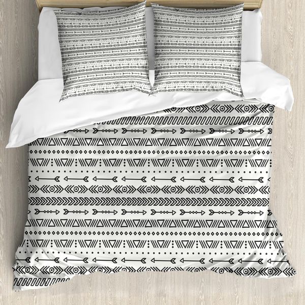 Abakuhaus Copripiumino Geometrico, Ispirazione Azteca, Antiacaro, Adatto A Chi Soffre Di Allergie, Con Federe, 200 Cm X 200 Cm - 80 X 80 Cm, Grigio Antracite Bianco-image