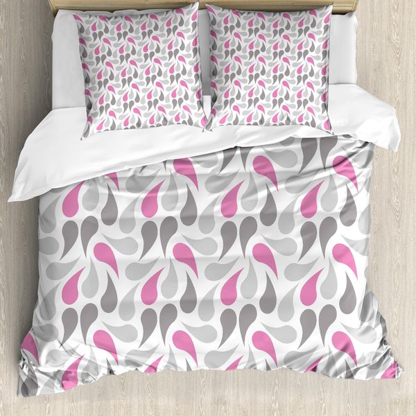 Abakuhaus Copripiumino Geometrico, Persian Teardrop, Antiacaro, Adatto A Chi Soffre Di Allergie, Con Federe, 200 Cm X 200 Cm - 80 X 80 Cm, Rosa, Grigio, Bianco-image