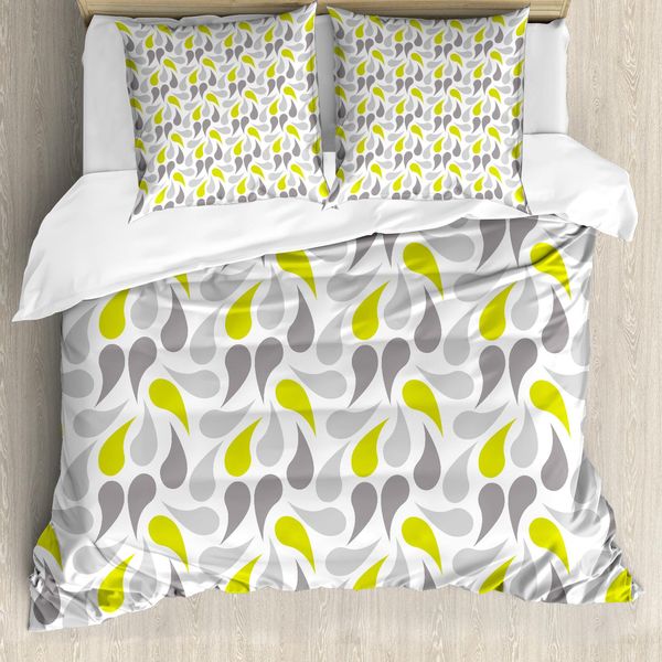 Abakuhaus Copripiumino Geometrico, Motivo Paisley Astratto, Antiacaro, Adatto A Chi Soffre Di Allergie, Con Federe, 200 Cm X 200 Cm - 80 X 80 Cm, Giallo, Verde, Grigio Bianco-image