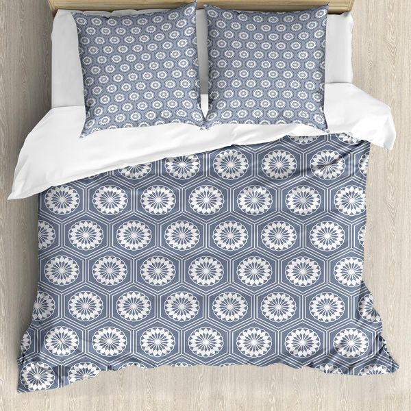 Abakuhaus Copripiumino Geometrico, Motivo Esagonale, Antiacaro, Adatto A Chi Soffre Di Allergie, Con Federe, 200 Cm X 200 Cm - 80 X 80 Cm, Grigio Bianco-image
