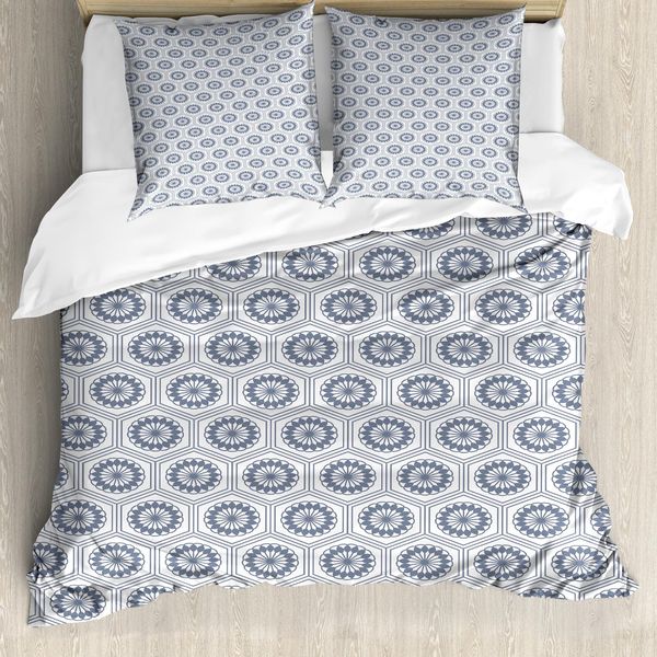 Abakuhaus Copripiumino Geometrico, Motivo Kikko Asiatico, Antiacaro, Adatto A Chi Soffre Di Allergie, Con Federe, 200 Cm X 200 Cm - 80 X 80 Cm, Grigio Bianco-image