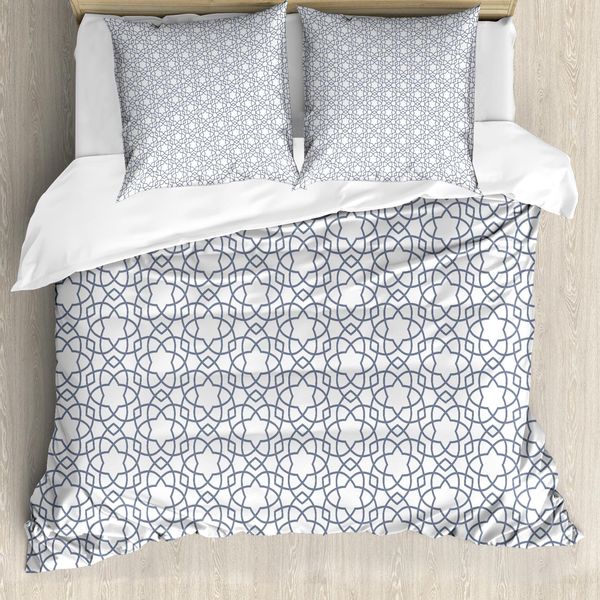 Abakuhaus Copripiumino Geometrico, Motivo Asanoha Star, Antiacaro, Adatto A Chi Soffre Di Allergie, Con Federe, 155 Cm X 220 Cm - 80 X 80 Cm, Grigio Bianco-image