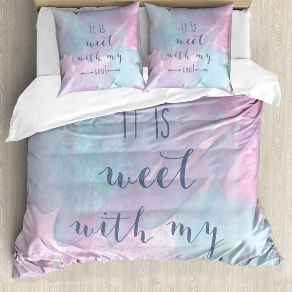 Abakuhaus Set Copripiumino Ispiratore Per Letti Matrimoniali, Acquerelli, Antiacaro Adatto A Chi Soffre Di Allergie Con Federe, Azzurro Verde Rosa-image
