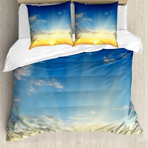 Abakuhaus Copripiumino Himmel, Raggi Di Sole All'orizzonte, Antiacaro, Adatto A Chi Soffre Di Allergie, Con Federe, 200 Cm X 200 Cm - 80 X 80 Cm, Blu Giallo-image