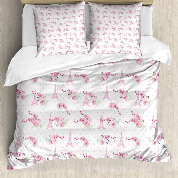 Abakuhaus Copripiumino Eiffel, Primavera A Pois, Antiacaro Adatto A Chi Soffre Di Allergie Con Federe, 155 Cm X 220 Cm - 80 X 80 Cm, Rosa Pallido, Verde, Bianco-image