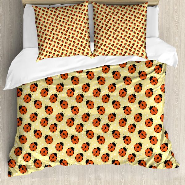 Abakuhaus Copripiumino Coccinella, Bugs Cartoon, Antiacaro, Adatto A Chi Soffre Di Allergie, Con Federe, 155 Cm X 220 Cm - 80 X 80 Cm, Senape Vermiglio Nero-image