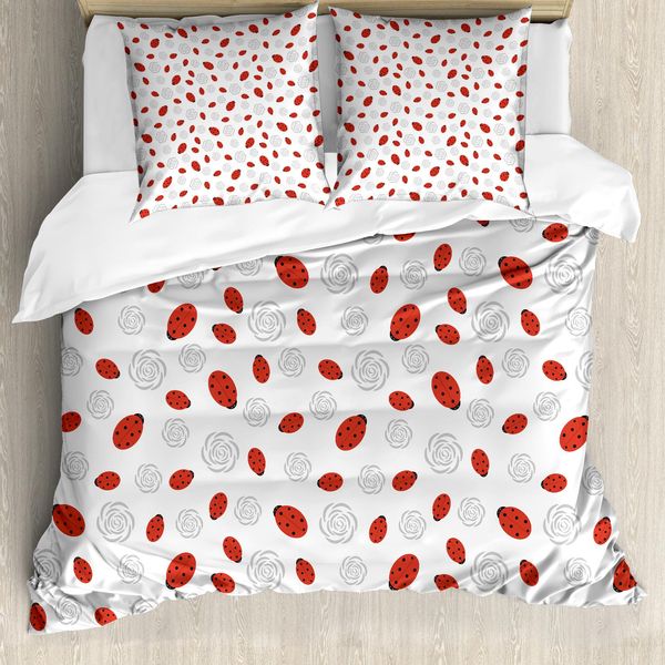 Abakuhaus Copripiumino Con Coccinelle, Illustrazione Di Animali, Antiacaro, Adatto A Chi Soffre Di Allergie, Con Federe, 155 Cm X 220 Cm - 80 X 80 Cm, Vermiglio, Nero, Grigio-image