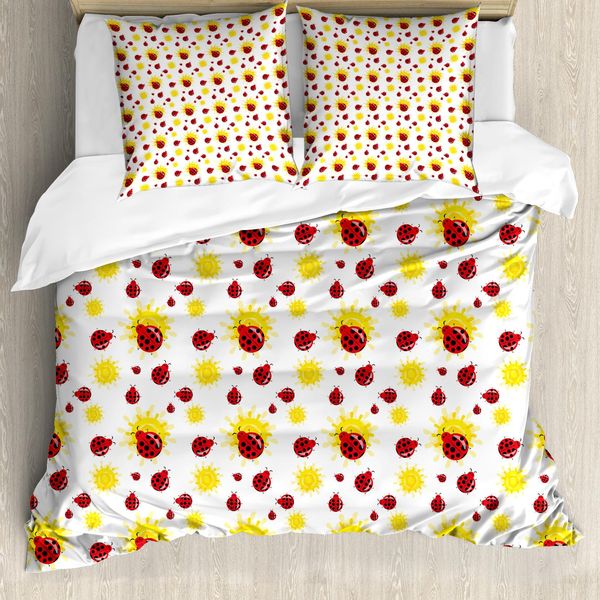 Abakuhaus Copripiumino Coccinella, Summer Inspired Bugs, Antiacaro, Adatto A Chi Soffre Di Allergie, Con Federe, 155 Cm X 220 Cm - 80 X 80 Cm, Rosso, Nero, Giallo-image