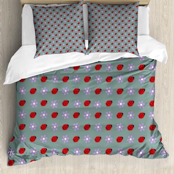 Abakuhaus Copripiumino Con Motivo A Coccinelle, Disegno Flora E Fauna, Antiacaro, Adatto A Chi Soffre Di Allergie, Con Federe, 155 Cm X 220 Cm - 80 X 80 Cm, Multicolore-image