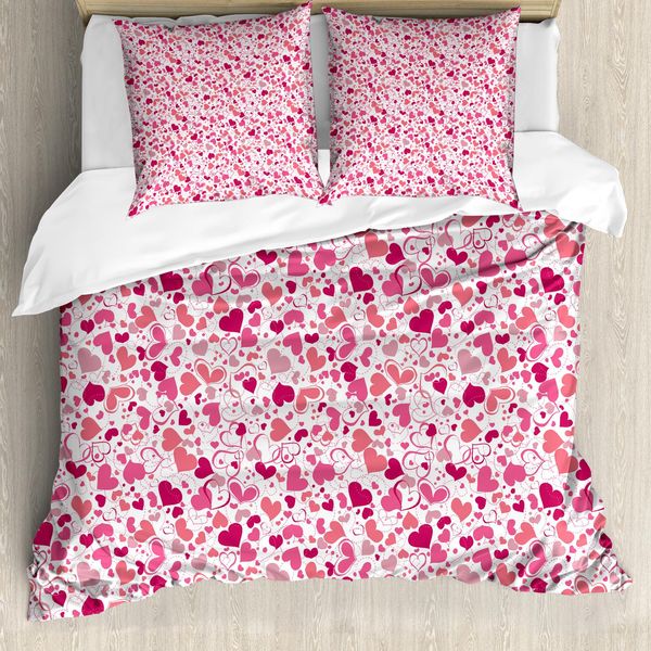 Abakuhaus Copripiumino Liebe, Riccioli Rosa Cuori Morbidi, Antiacaro Adatto A Chi Soffre Di Allergie Con Federe, 200 Cm X 200 Cm - 80 X 80 Cm, Multicolore-image