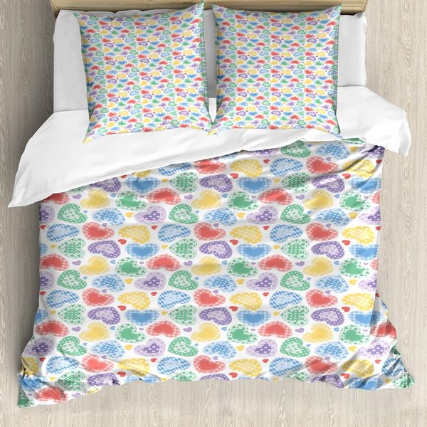 Abakuhaus Copripiumino, Stile Patchwork Con Cuori, Antiacaro, Adatto A Chi Soffre Di Allergie, Con Federe, 155 Cm X 220 Cm - 80 X 80 Cm, Multicolore-image