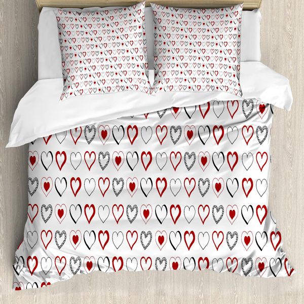 Abakuhaus Copripiumino, Doodle Hipster Romantic, Antiacaro, Adatto A Chi Soffre Di Allergie, Con Federe, 155 Cm X 220 Cm - 80 X 80 Cm, Rubino, Nero, Bianco-image