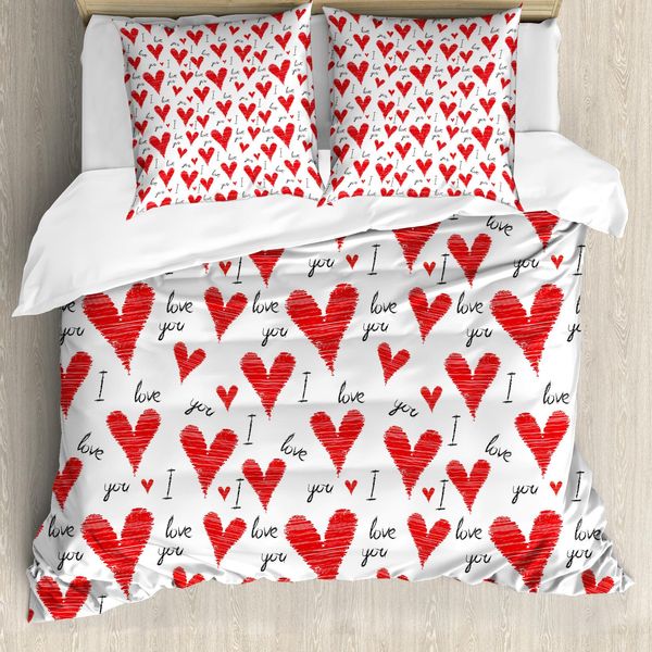 Abakuhaus Copripiumino, Biglietto Scritto A Mano Di San Valentino, Antiacaro, Adatto A Chi Soffre Di Allergie, Con Federe, 200 Cm X 200 Cm - 80 X 80 Cm, Vermiglio, Nero, Bianco-image