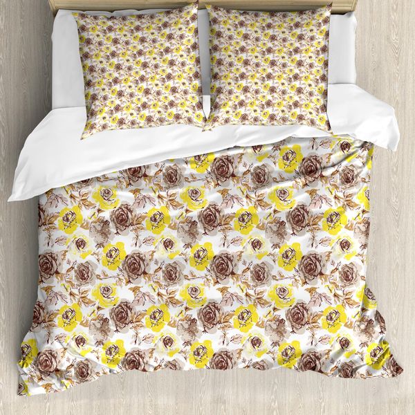 Abakuhaus Copripiumino Vintage, Grungy Rosen Romantische, Antiacaro, Adatto A Chi Soffre Di Allergie, Con Federe, 155 Cm X 220 Cm - 80 X 80 Cm, Giallo Beige Marrone-image