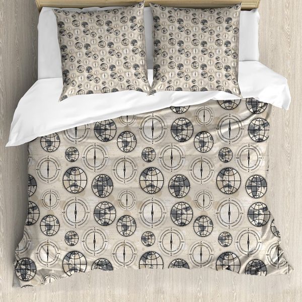 Abakuhaus Copripiumino Kompass, Motivo Continenti, Antiacaro, Adatto A Chi Soffre Di Allergie, Con Federe, 155 Cm X 220 Cm - 80 X 80 Cm, Nero, Grigio, Marrone Chiaro-image