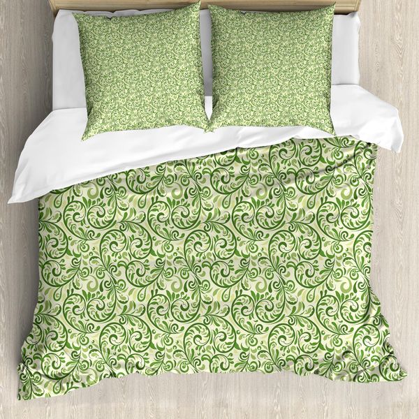 Abakuhaus Copripiumino Verde, Damasco Curly Elaborato, Antiacaro, Adatto A Chi Soffre Di Allergie, Con Federe, 155 Cm X 220 Cm - 80 X 80 Cm, Verde Chiaro Verde Felce-image