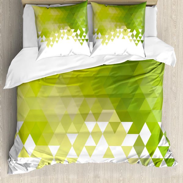 Abakuhaus Copripiumino Verde, Motivo Astratto Triangolare, Antiacaro, Adatto A Chi Soffre Di Allergie, Con Federe, 155 Cm X 220 Cm - 80 X 80 Cm, Giallo Verde Lime-image