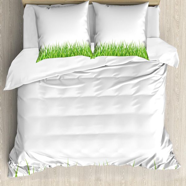 Abakuhaus Copripiumino Verde, Erba Fresca-Prato-Giardino, Antiacaro Adatto A Chi Soffre Di Allergie Con Federe, 155 Cm X 220 Cm - 80 X 80 Cm, Verde Lime Bianco-image