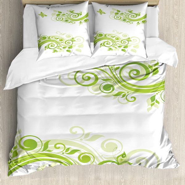 Abakuhaus Copripiumino Verde, Motivo Floreale, Antiacaro, Adatto A Chi Soffre Di Allergie, Con Federe, 200 Cm X 200 Cm - 80 X 80 Cm, Verde Mela, Verde Chiaro-image