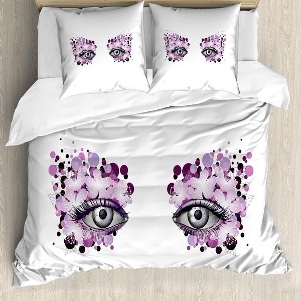 Abakuhaus Copripiumino Wimper, Fantasia Fiori, Antiacaro, Adatto A Chi Soffre Di Allergie, Con Federe, 200 Cm X 200 Cm - 80 X 80 Cm, Viola Lilla Grigio-image