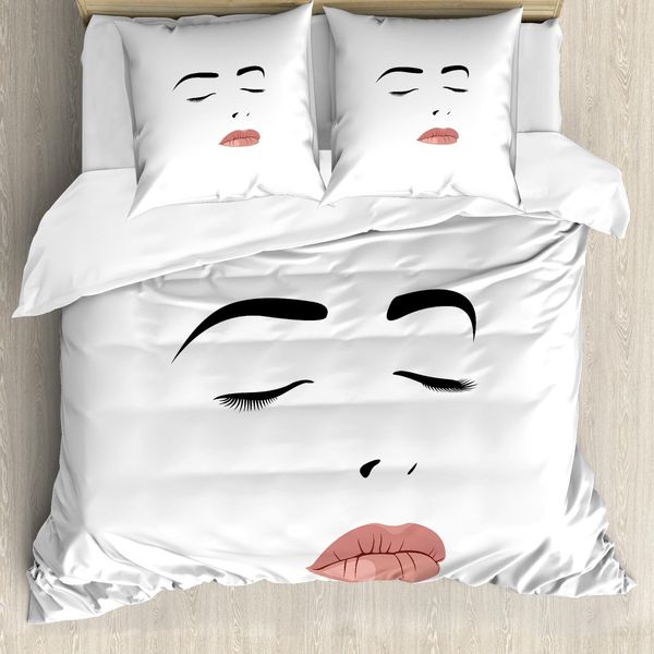 Abakuhaus Copripiumino Wimper, Volto Di Donna Nuda, Antiacaro, Adatto A Chi Soffre Di Allergie, Con Federe, 155 Cm X 220 Cm - 80 X 80 Cm, Bianco E Nero Blush-image