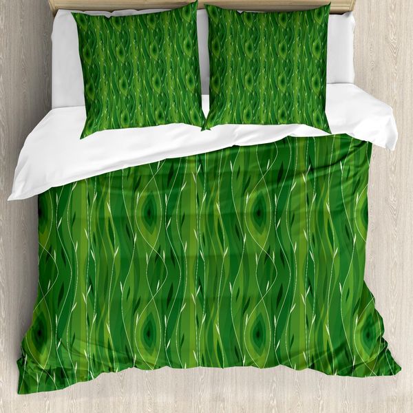 Abakuhaus Copripiumino Verde, Motivo Primaverile Retrò, Antiacaro, Adatto A Chi Soffre Di Allergie, Con Federe, 200 Cm X 200 Cm - 80 X 80 Cm, Verde Felce, Verde Chiaro-image