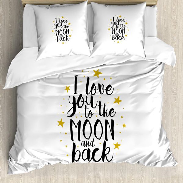 Abakuhaus Copripiumino Liebe, Stelle E Parole Doodle, Antiacaro, Adatto A Chi Soffre Di Allergie, Con Federe, 200 Cm X 200 Cm - 80 X 80 Cm, Terra Giallo Nero Bianco-image