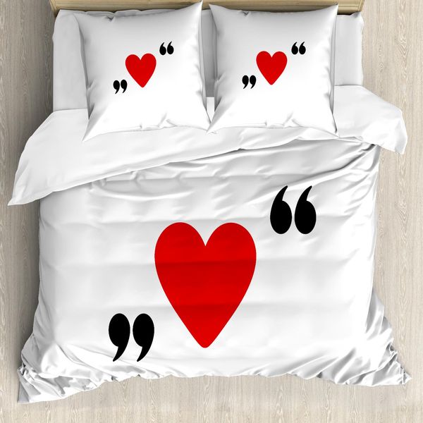 Abakuhaus Copripiumino, Rosso Cuore Semplice, Antiacaro Adatto A Chi Soffre Di Allergie Con Federe, 200 Cm X 200 Cm - 80 X 80 Cm, Rosso Nero Bianco-image