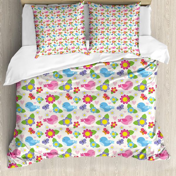 Abakuhaus Copripiumino Per Neonati, Uccellino-Cuore-Farfalla, Antiacaro, Adatto A Chi Soffre Di Allergie, Con Federe, 200 Cm X 200 Cm - 80 X 80 Cm, Multicolore-image