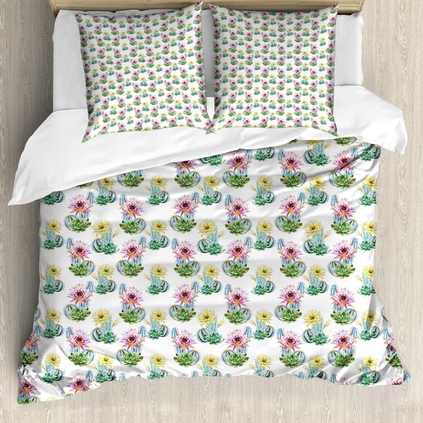 Abakuhaus Copripiumino Cactus, Acquerello Stagione Primaverile, Antiacaro, Adatto A Chi Soffre Di Allergie, Con Federe, 155 Cm X 220 Cm - 80 X 80 Cm, Multicolore-image