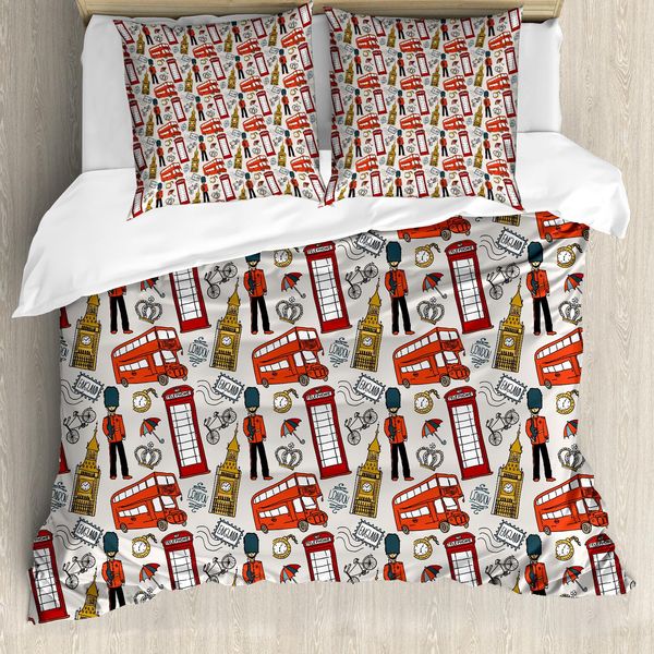 Abakuhaus London Copripiumino, Doodle Inglese, Antiacaro, Adatto A Chi Soffre Di Allergie, Con Federe, 200 Cm X 200 Cm - 80 X 80 Cm, Multicolore-image