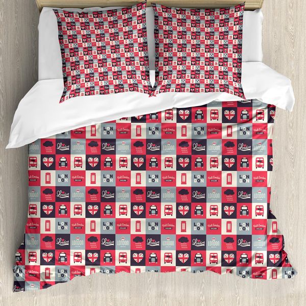 Abakuhaus London Copripiumino, Retro Uk Europa Reise, Antiacaro, Adatto A Chi Soffre Di Allergie, Con Federe, 200 Cm X 200 Cm - 80 X 80 Cm, Multicolore-image