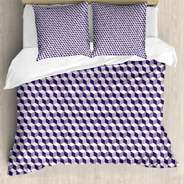 Abakuhaus Copripiumino Blu Navy, Abstrakt Cube Stripes, Antiacaro, Adatto A Chi Soffre Di Allergie, Con Federe, 155 Cm X 220 Cm - 80 X 80 Cm, Blu Notte-image