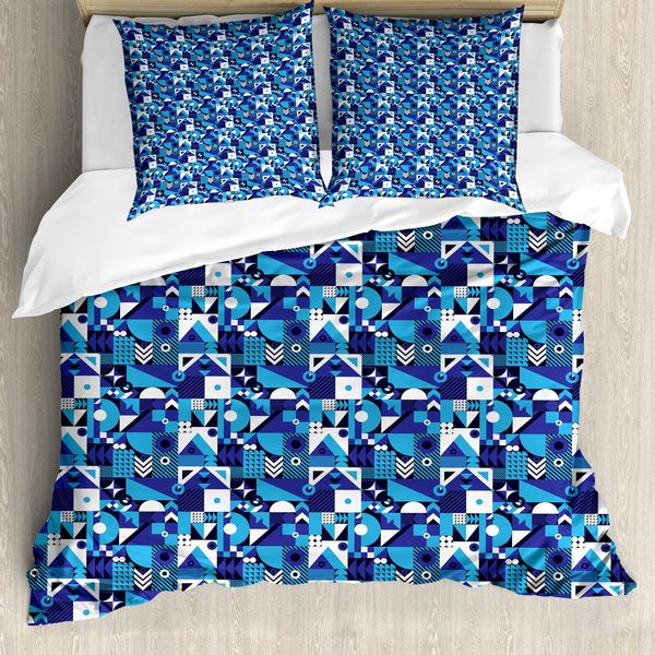 Abakuhaus Copripiumino Blu Navy, Contemporary Abstract, Antiacaro, Adatto A Chi Soffre Di Allergie, Con Federe, 200 Cm X 200 Cm - 80 X 80 Cm, Viola, Azzurro, Bianco-image