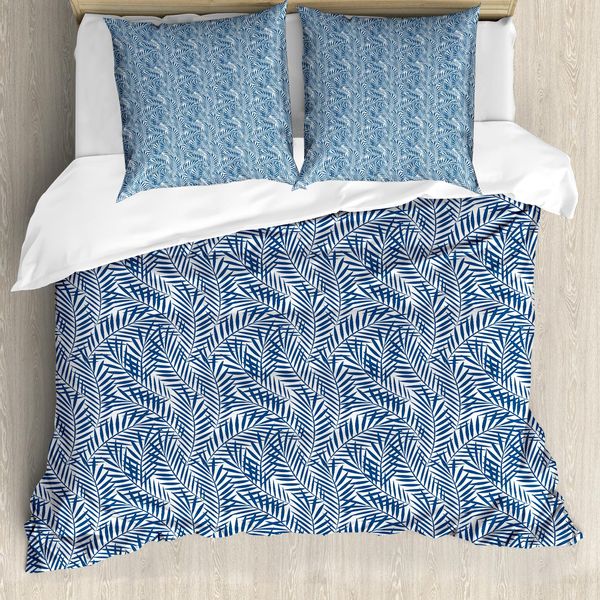 Abakuhaus Copripiumino Blu Navy, Natura Esotica Astratta, Antiacaro, Adatto A Chi Soffre Di Allergie, Con Federe, 200 Cm X 200 Cm - 80 X 80 Cm, Blu Bianco-image