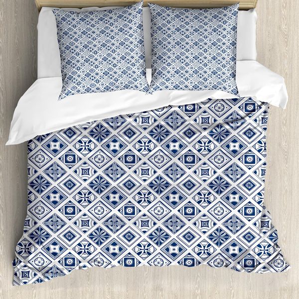 Abakuhaus Copripiumino Blu Navy, Tradizionale Spagnolo, Antiacaro, Adatto A Chi Soffre Di Allergie, Con Federe, 155 Cm X 220 Cm - 80 X 80 Cm, Blu Scuro E Bianco-image