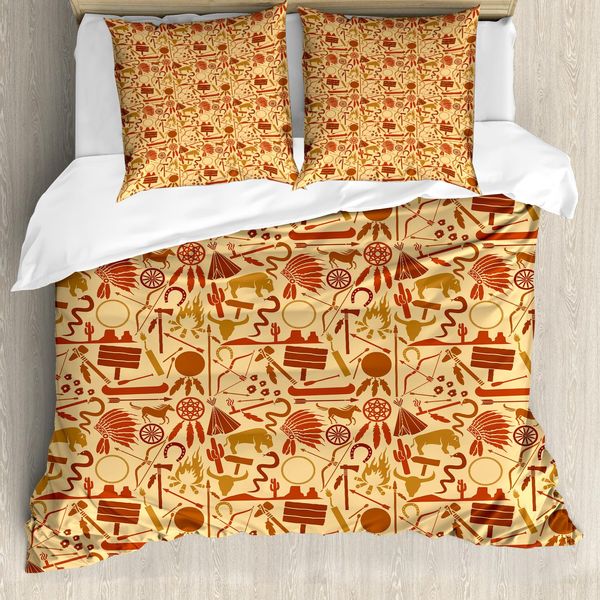 Abakuhaus Copripiumino Western, Hat Schlangen Bison Folklore, Antiacaro, Adatto A Chi Soffre Di Allergie, Con Federe, 200 Cm X 200 Cm - 80 X 80 Cm, Arancione Pallido Redwood-image