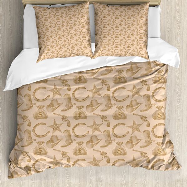 Abakuhaus Copripiumino Western, Revolver E Pois, Antiacaro, Adatto A Chi Soffre Di Allergie, Con Federe, 155 Cm X 220 Cm - 80 X 80 Cm, Marrone Chiaro-image