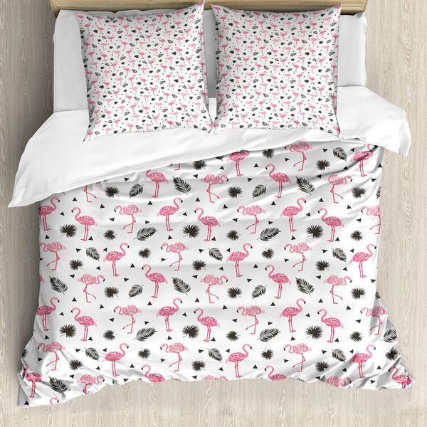 Abakuhaus Copripiumino Flamingo, Acquerello Artistico Flamingo, Antiacaro, Adatto A Chi Soffre Di Allergie, Con Federe, 155 Cm X 220 Cm - 80 X 80 Cm, Nero Rosa Crema-image