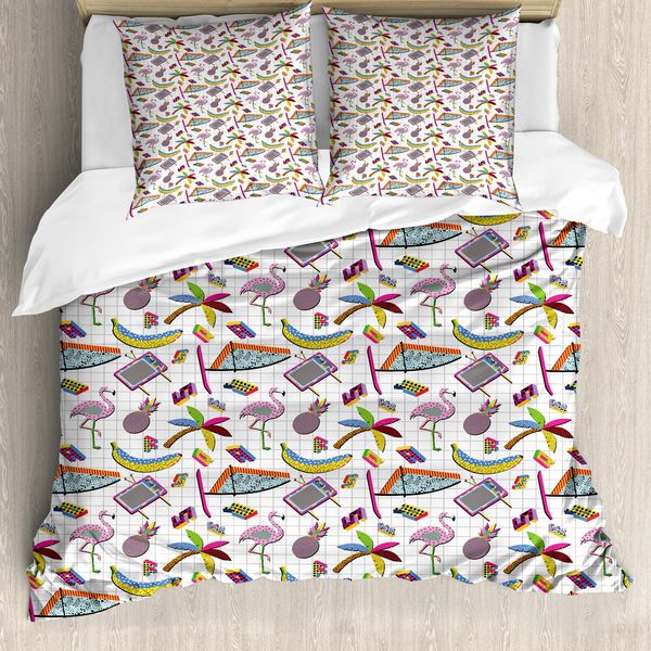 Abakuhaus Copripiumino Flamingo, 80 Memphis Colorato, Antiacaro, Adatto A Chi Soffre Di Allergie, Con Federe, 200 Cm X 200 Cm - 80 X 80 Cm, Multicolore-image