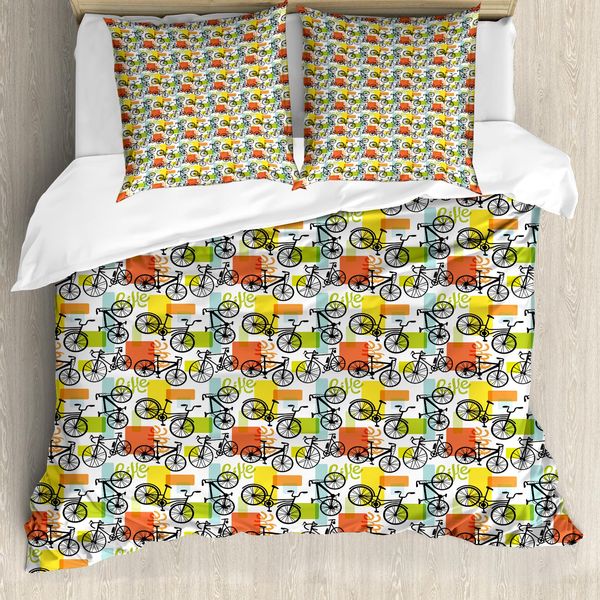 Abakuhaus Copripiumino Bicicletta, Geometrico E Colorato, Antiacaro, Adatto A Chi Soffre Di Allergie, Con Federe, 155 Cm X 220 Cm - 80 X 80 Cm, Multicolore-image