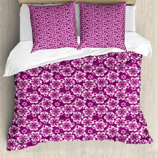 Abakuhaus Set Copripiumino Viola Per Letti Matrimoniali, Motivi Floreali Botanici, Antiacaro, Adatto A Chi Soffre Di Allergie, Con Federe, Colore Fucsia Viola-image
