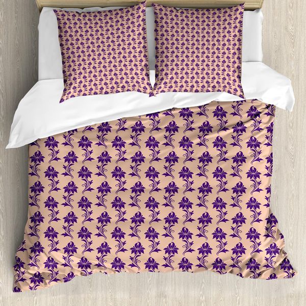 Abakuhaus Set Copripiumino Viola Per Letti Matrimoniali, Motivo Floreale Vittoriano, Antiacaro, Adatto A Chi Soffre Di Allergie, Con Federe, Beige Prugna-image