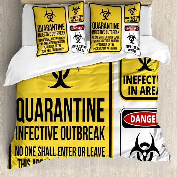 Abakuhaus Copripiumino Zombie, Pericolo Quarantena, Antiacaro, Adatto A Chi Soffre Di Allergie, Con Federe, 200 Cm X 200 Cm - 80 X 80 Cm, Giallo Rosso Nero-image