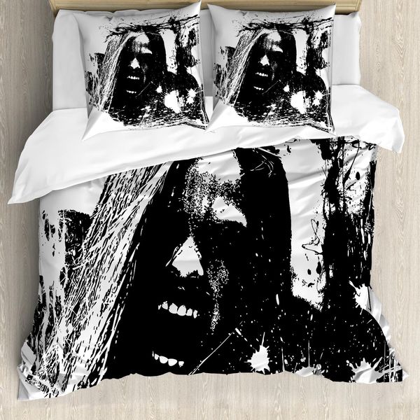 Abakuhaus Copripiumino Zombie, Crazy Man Horror, Antiacaro, Adatto A Chi Soffre Di Allergie, Con Federe, 200 Cm X 200 Cm - 80 X 80 Cm, Bianco E Nero-image