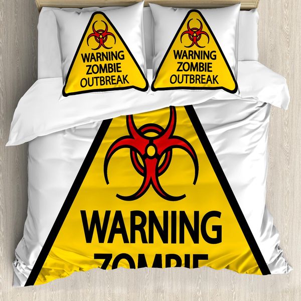 Abakuhaus Copripiumino Zombie, Warning Outbreak, Antiacaro, Adatto A Chi Soffre Di Allergie, Con Federe, 200 Cm X 200 Cm - 80 X 80 Cm, Terra Giallo Rosso Nero-image