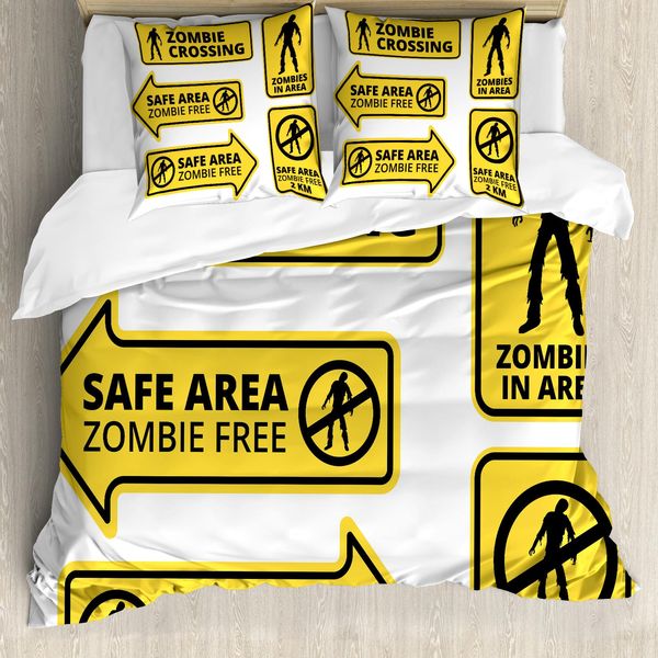 Abakuhaus Copripiumino Zombie, Safe Area Zone, Antiacaro, Adatto A Chi Soffre Di Allergie, Con Federe, 200 Cm X 200 Cm - 80 X 80 Cm, Giallo Nero-image